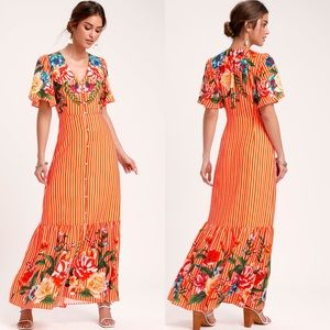 New Lulu's Roam the Riviera Pinstripe Floral Maxi